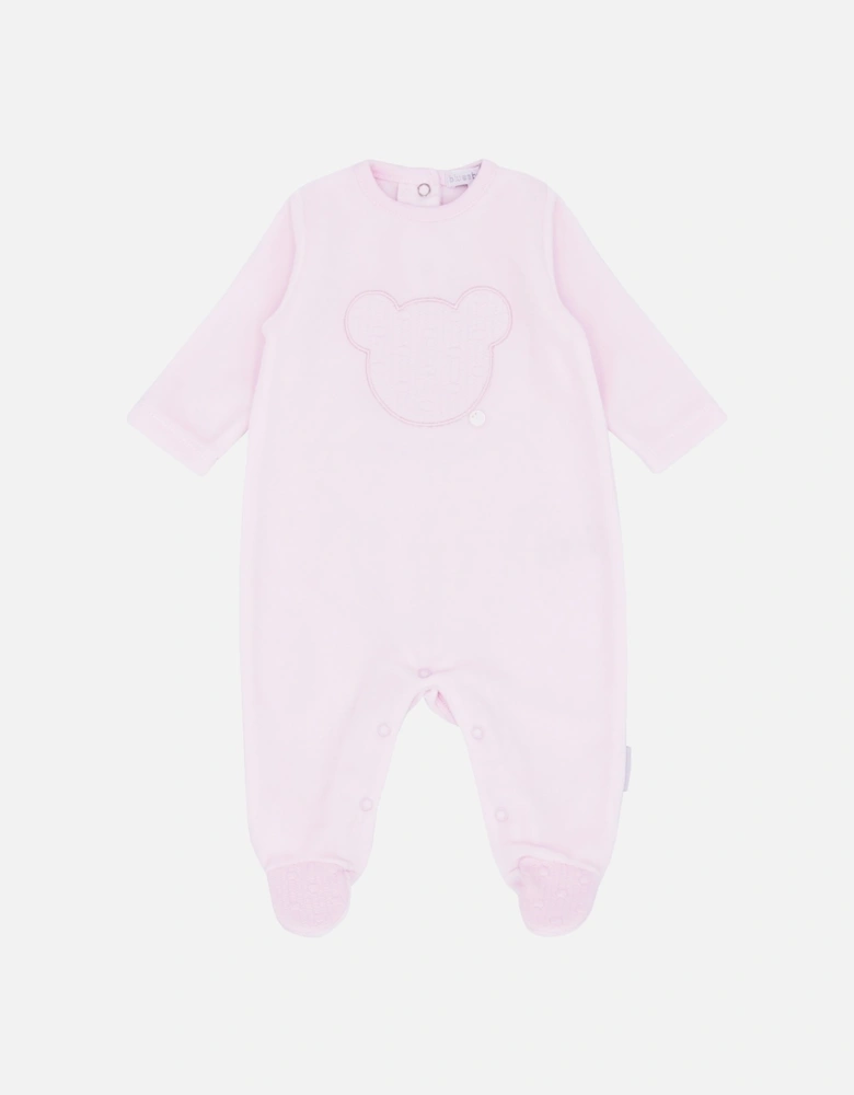 Girls Pale Pink Velour Bear Babygrow