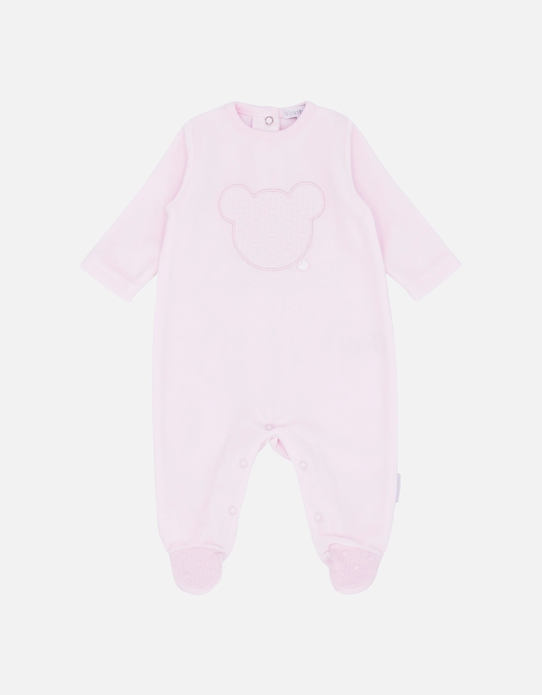 Girls Pale Pink Velour Bear Babygrow, 3 of 2