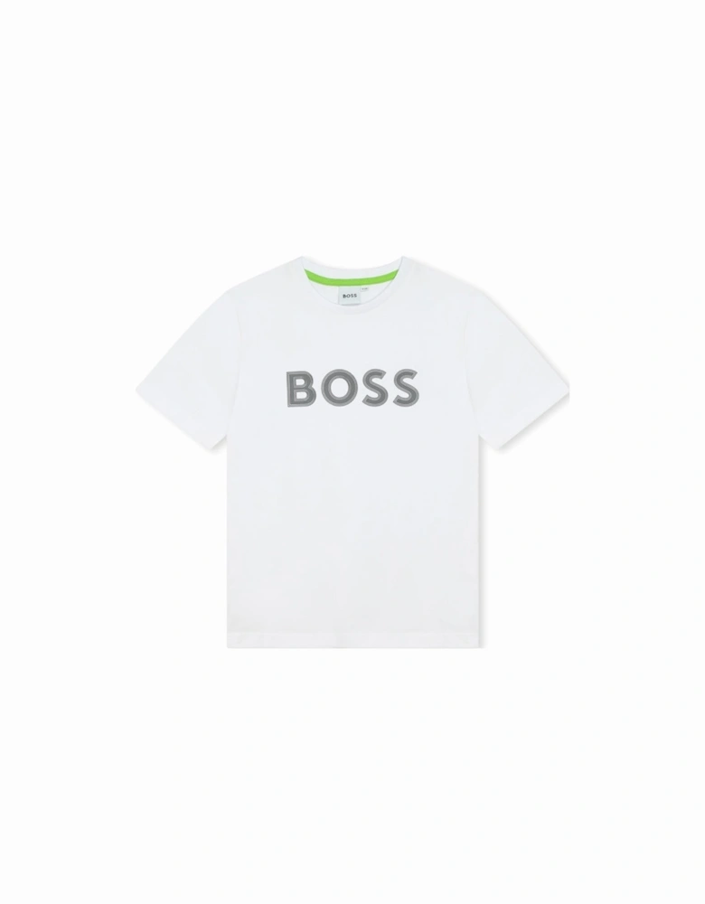 Boss Boys White T shirt With Black Logo