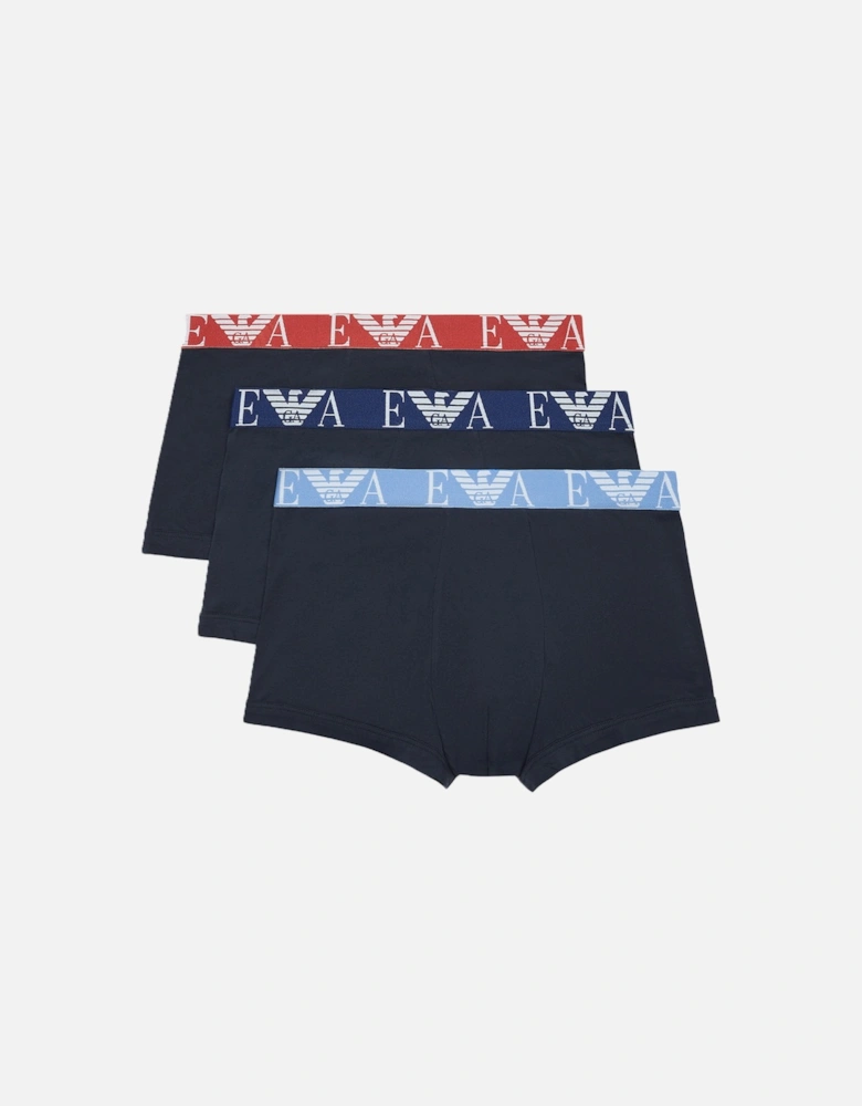 3-Pack Stretch Cotton Boxer Trunks, Navy