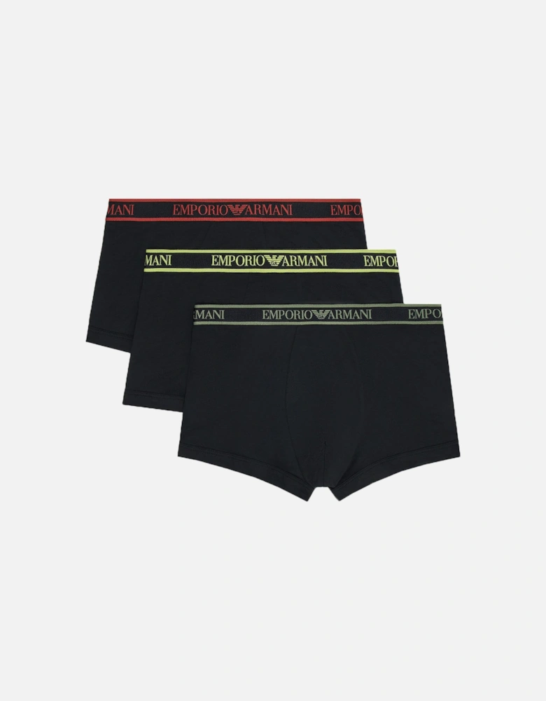 3-Pack Stretch Cotton Boxer Trunks, Black