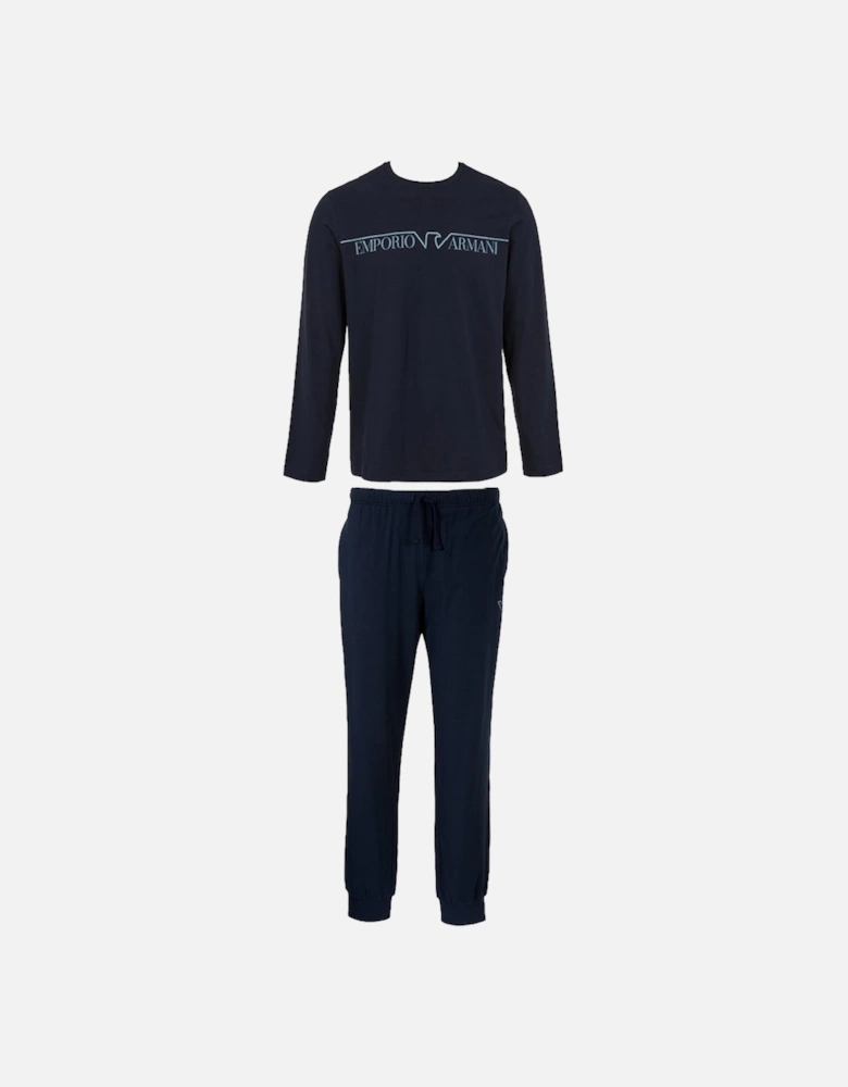 Stretch Cotton Long Pyjama Set, Navy