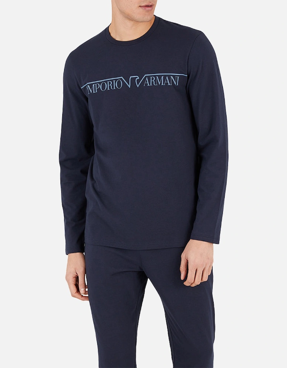 Stretch Cotton Long Pyjama Set, Navy, 11 of 10