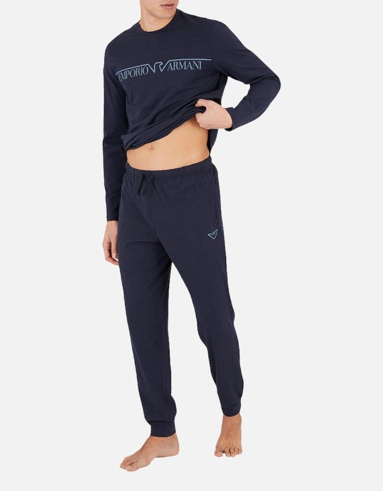 Stretch Cotton Long Pyjama Set, Navy