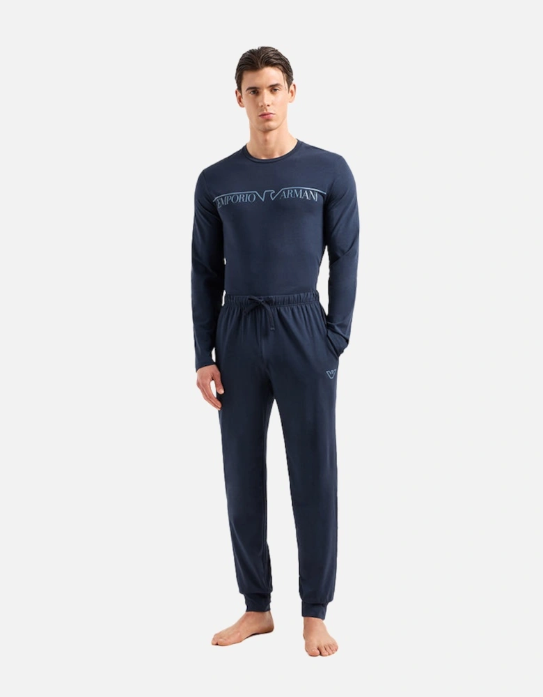 Stretch Cotton Long Pyjama Set, Navy