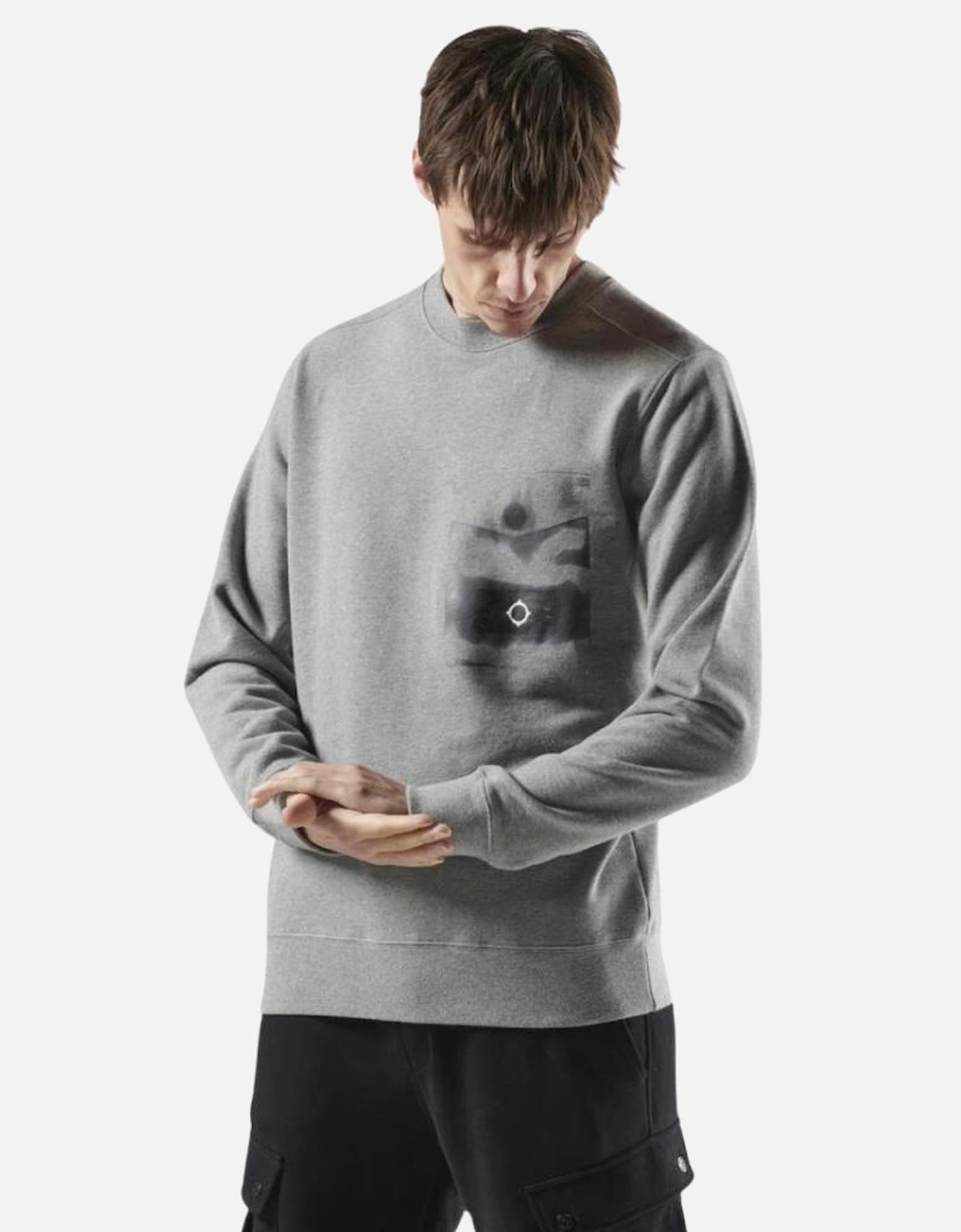 Trompe L'oeil Crewneck Pocket Sweat - Grey Marl, 3 of 2