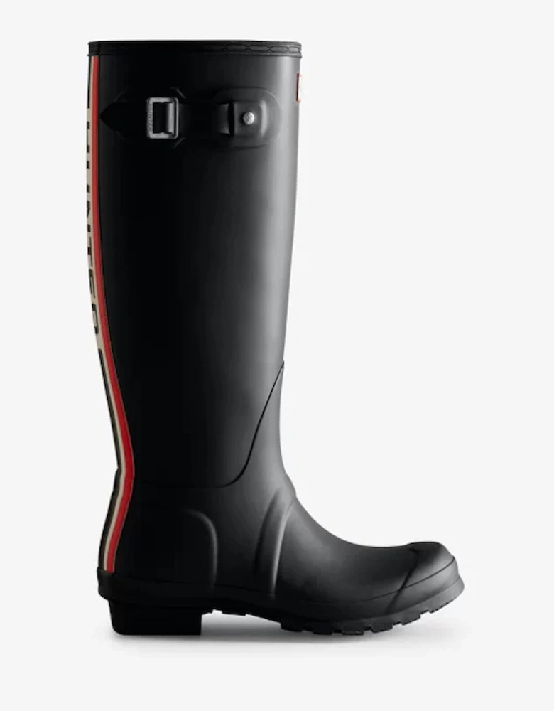 Women's Tri-Colour Logo Backstrap Tall Wellington Boots Black