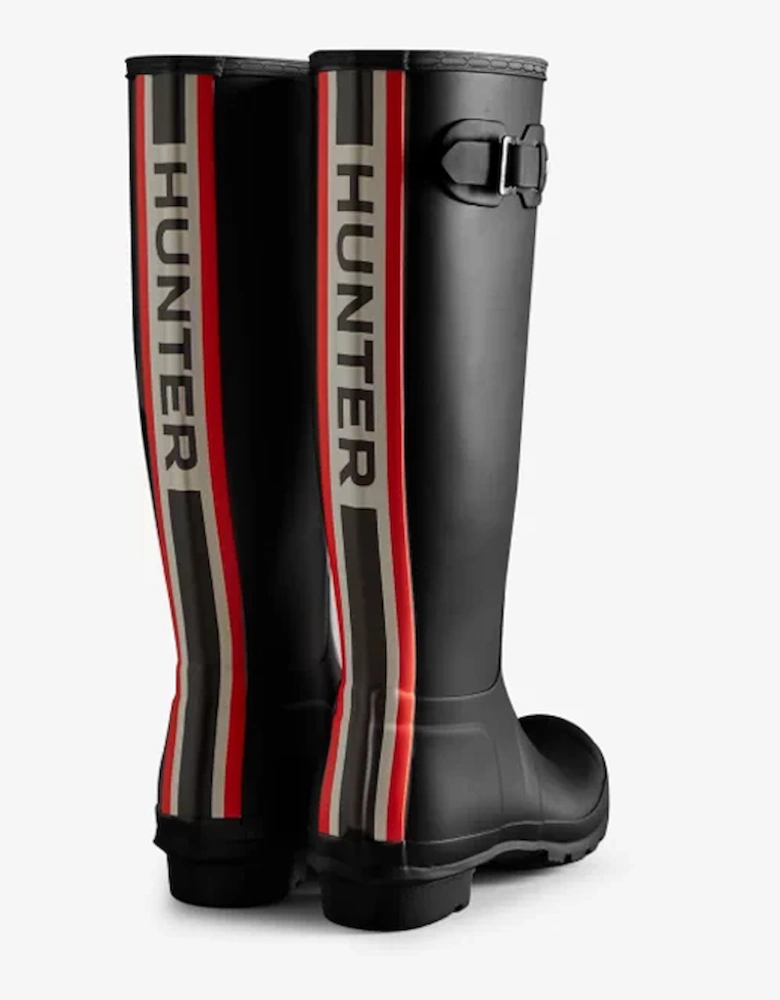 Women's Tri-Colour Logo Backstrap Tall Wellington Boots Black