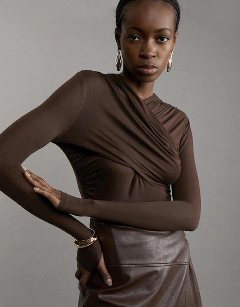 Premium Tencel Jersey Wrap Detail Long Sleeve Top