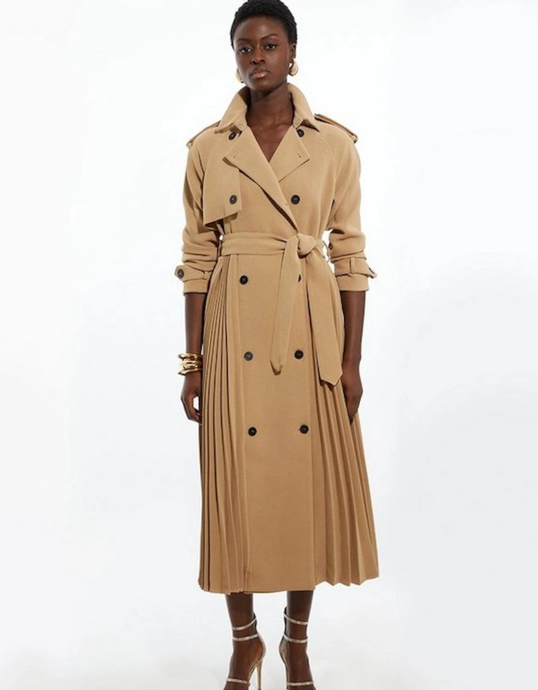 Tailored Pleat Detail Belted Trench Coat