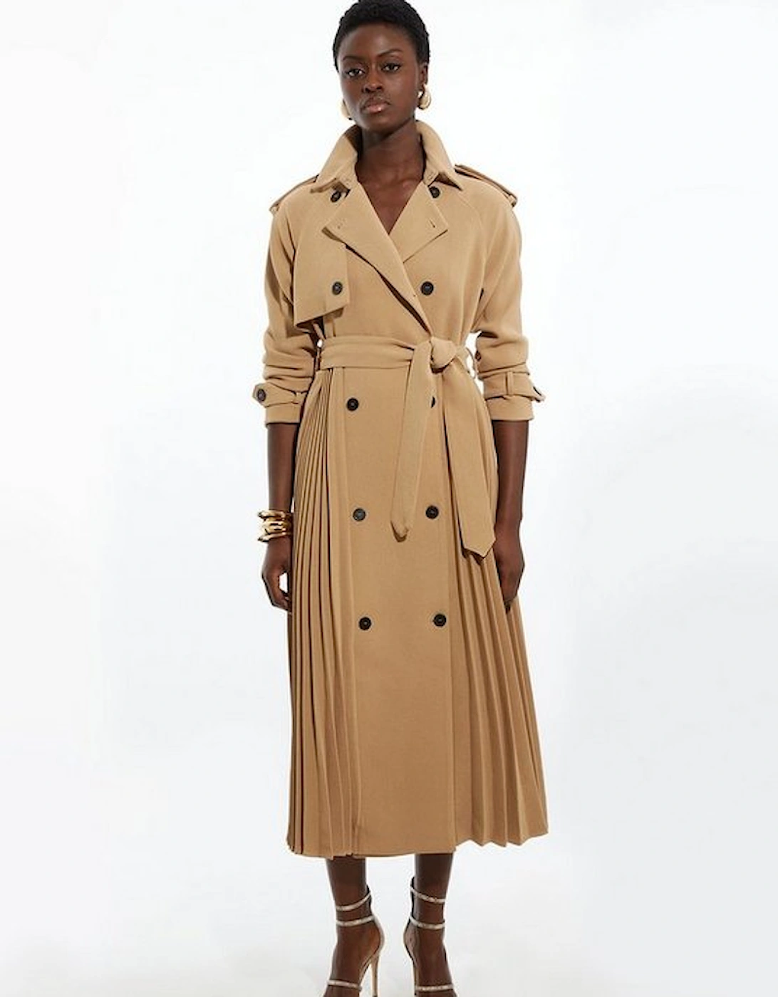 Tailored Pleat Detail Belted Trench Coat, 5 of 4