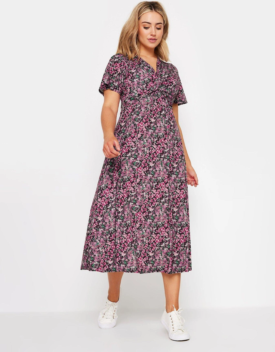 Floral Print Twist Front Short Sleeve Dress - Pink, 2 of 1