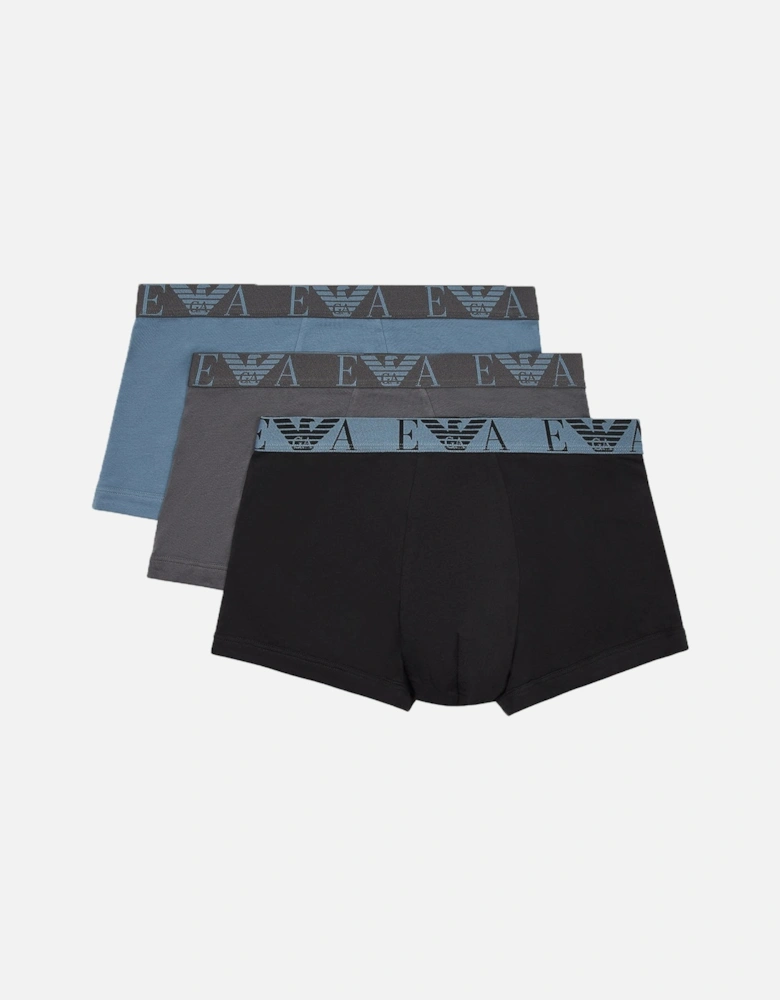 3-Pack Stretch Cotton Boxer Trunks, Storm/Magnet/Black