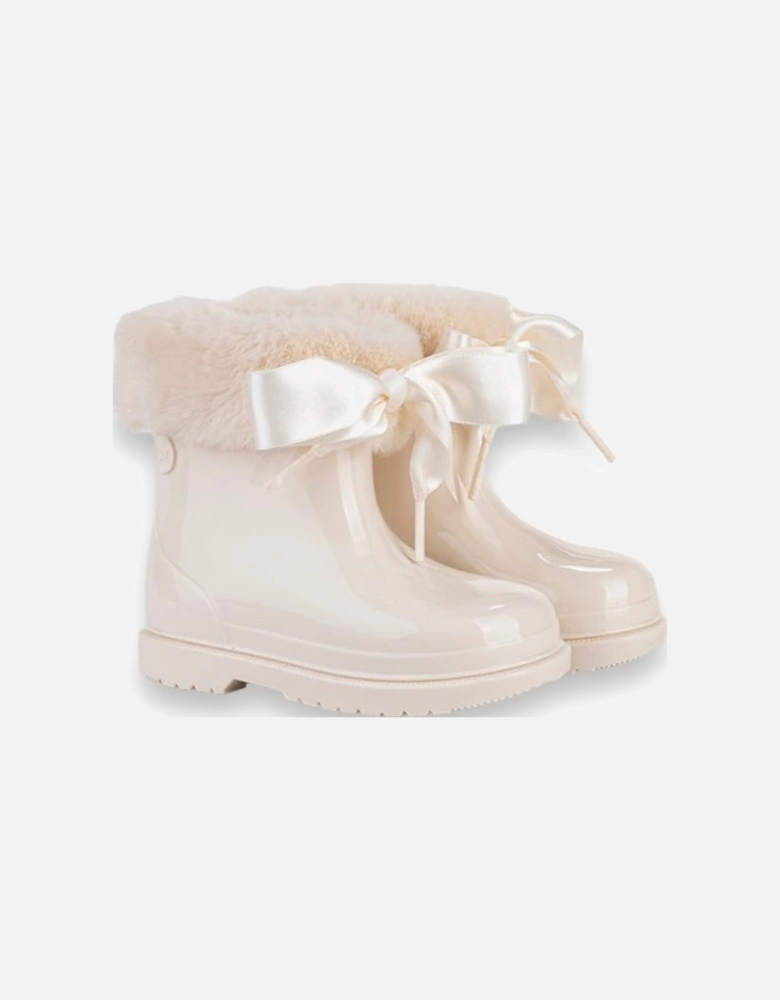 Cream Faux Fur Rain Boots