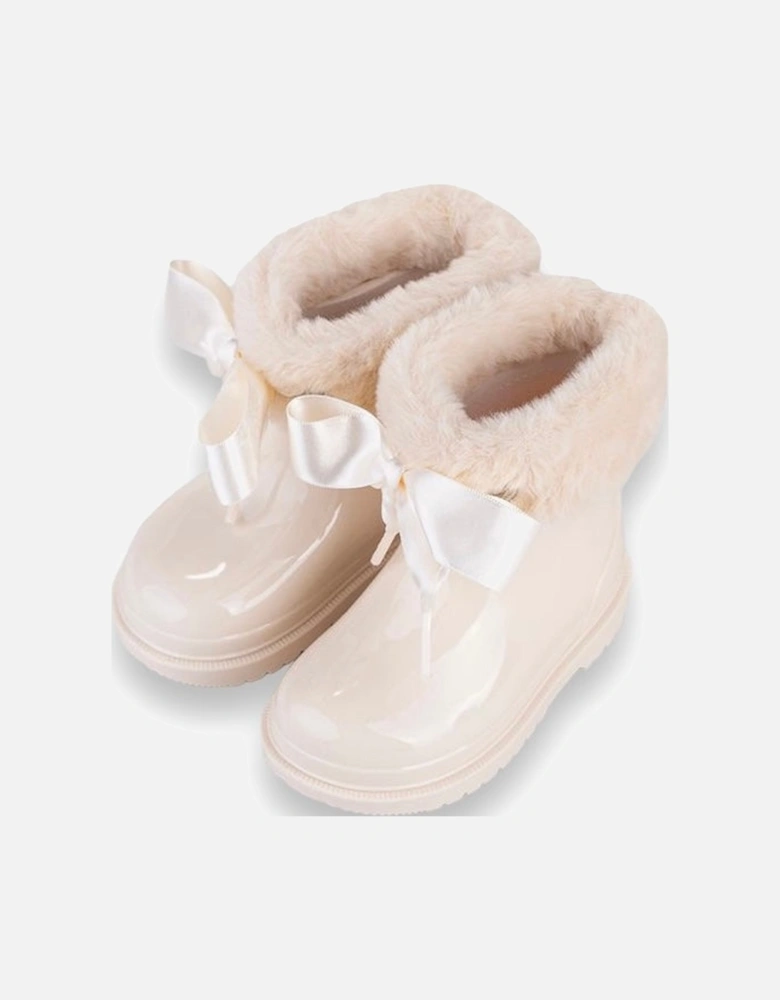 Cream Faux Fur Rain Boots