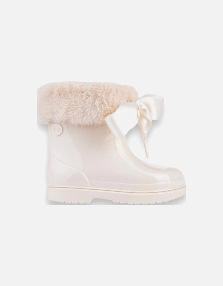 Cream Faux Fur Rain Boots