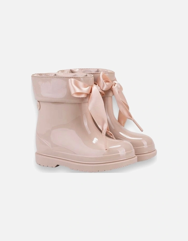 Beige Ribbon Rain Boots