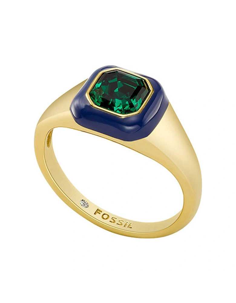 Green Crystal and Enamel Ring