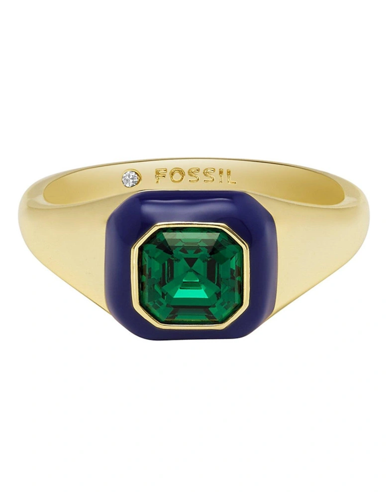 Green Crystal and Enamel Ring