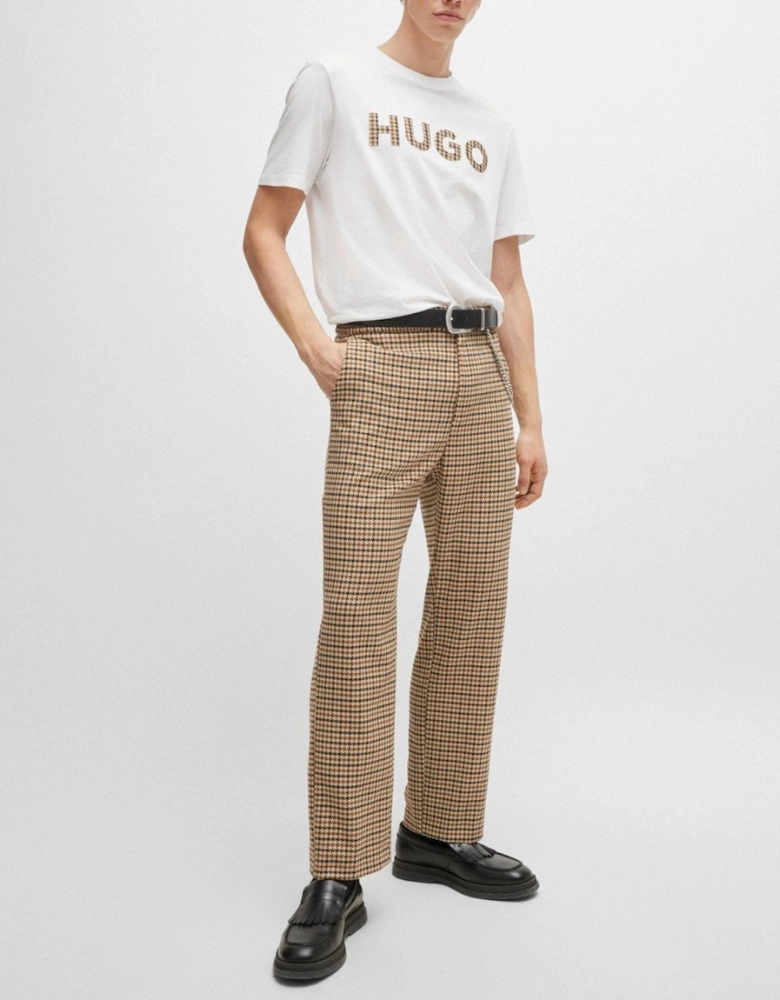 HUGO Dulivio Mens Cotton-Jersey Regular Fit T-Shirt with Houndstooth Logo