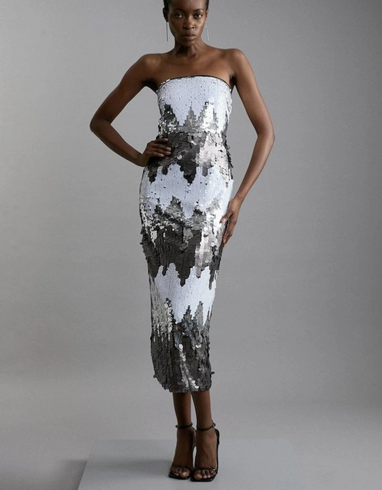 Disc Sequin Bandeau Woven Midi Dress