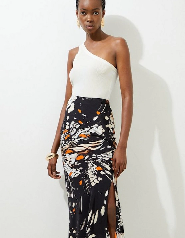 Tall Butterfly Printed Viscose Crepe Woven Maxi Skirt