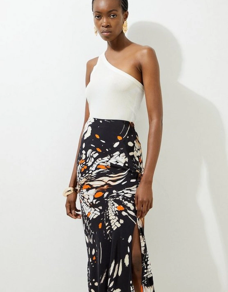 Butterfly Printed Viscose Crepe Woven Maxi Skirt