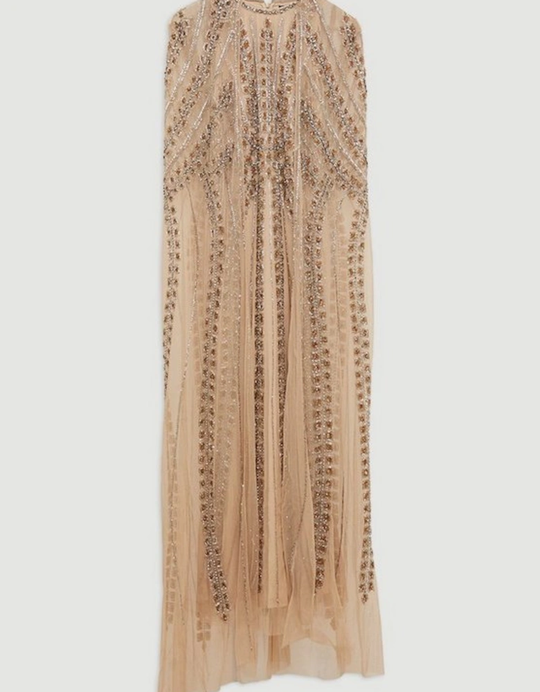 Premium Embellished Cape Maxi Dress