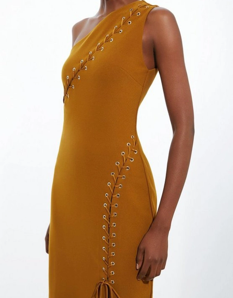 Petite Figure Form Laced Detail Woven One Shoulder Midi Dress