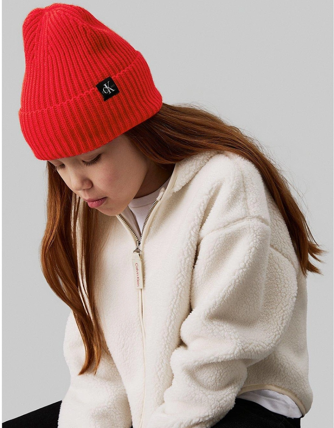 Kids Monogram Rib Beanie - Red, 3 of 2