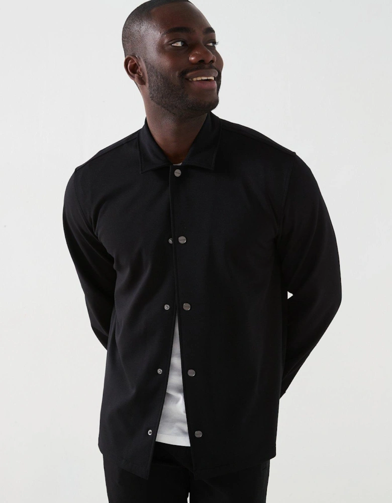 Comfort Knit Button Thru Overshirt - Black