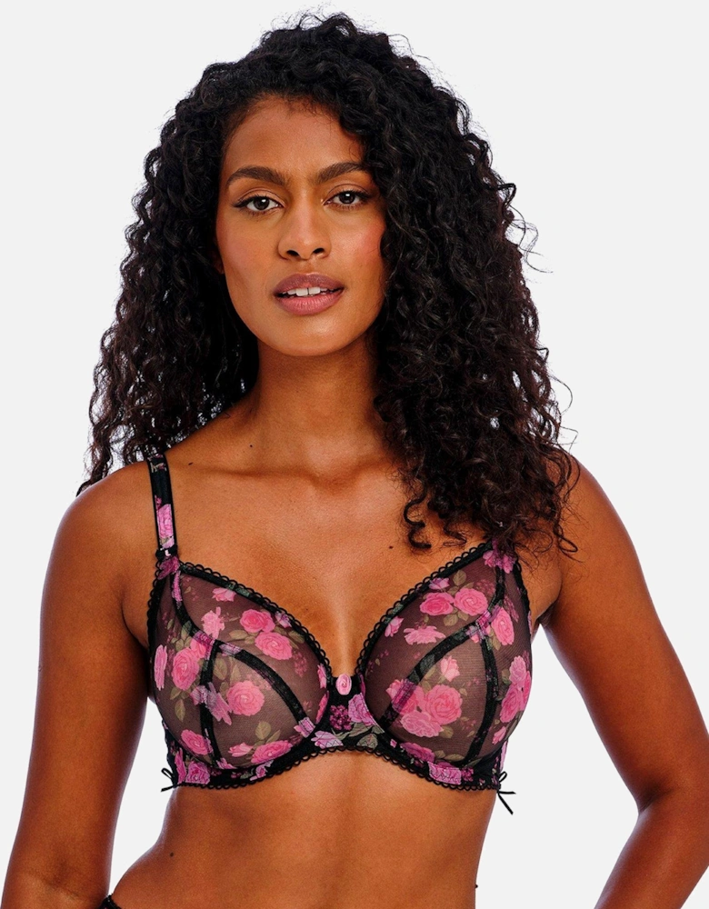 Rose Blossom Underwired Plunge Bra - Black