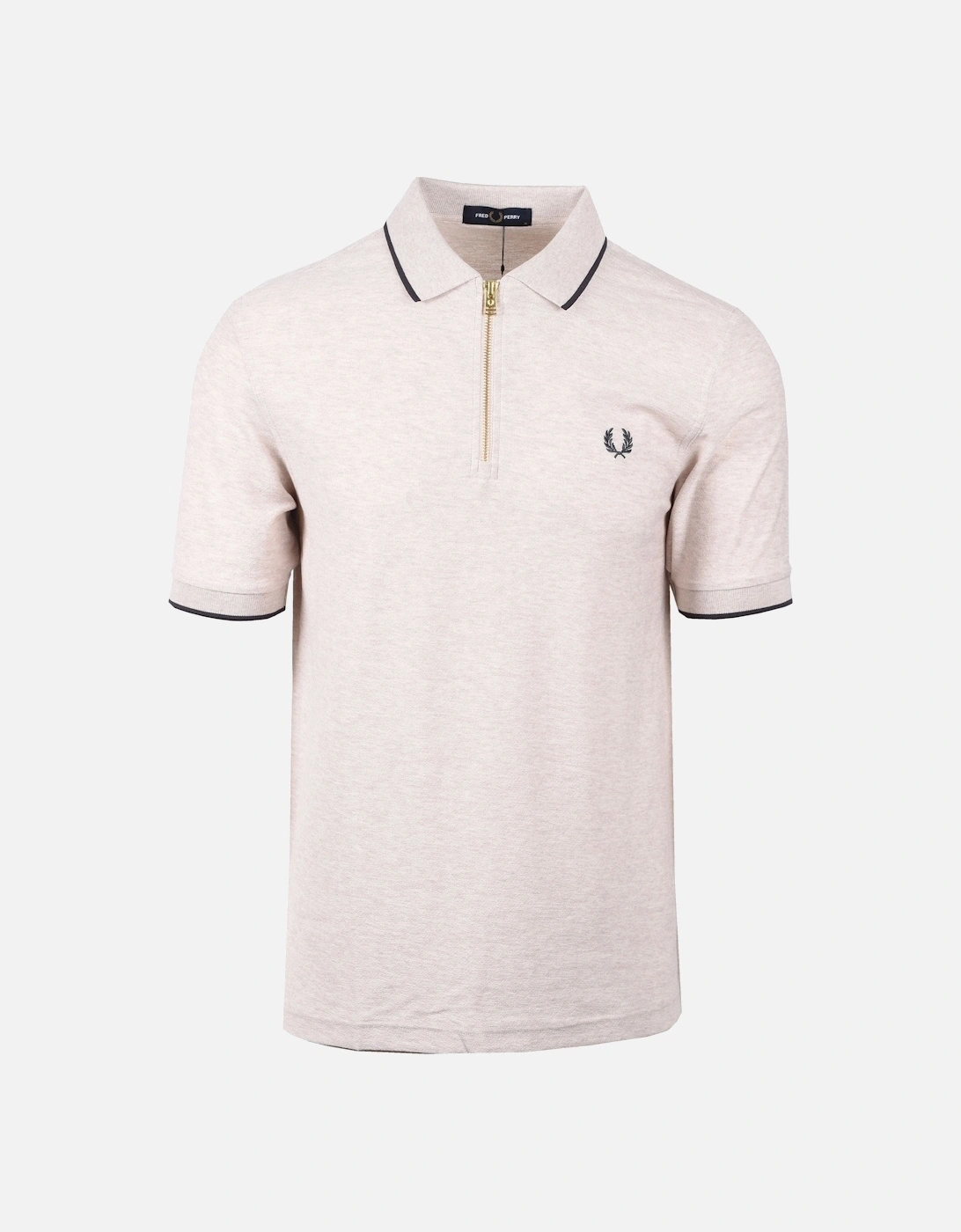 Crepe Pique Zip Neck Polo Shirt Porridge Marl, 5 of 4