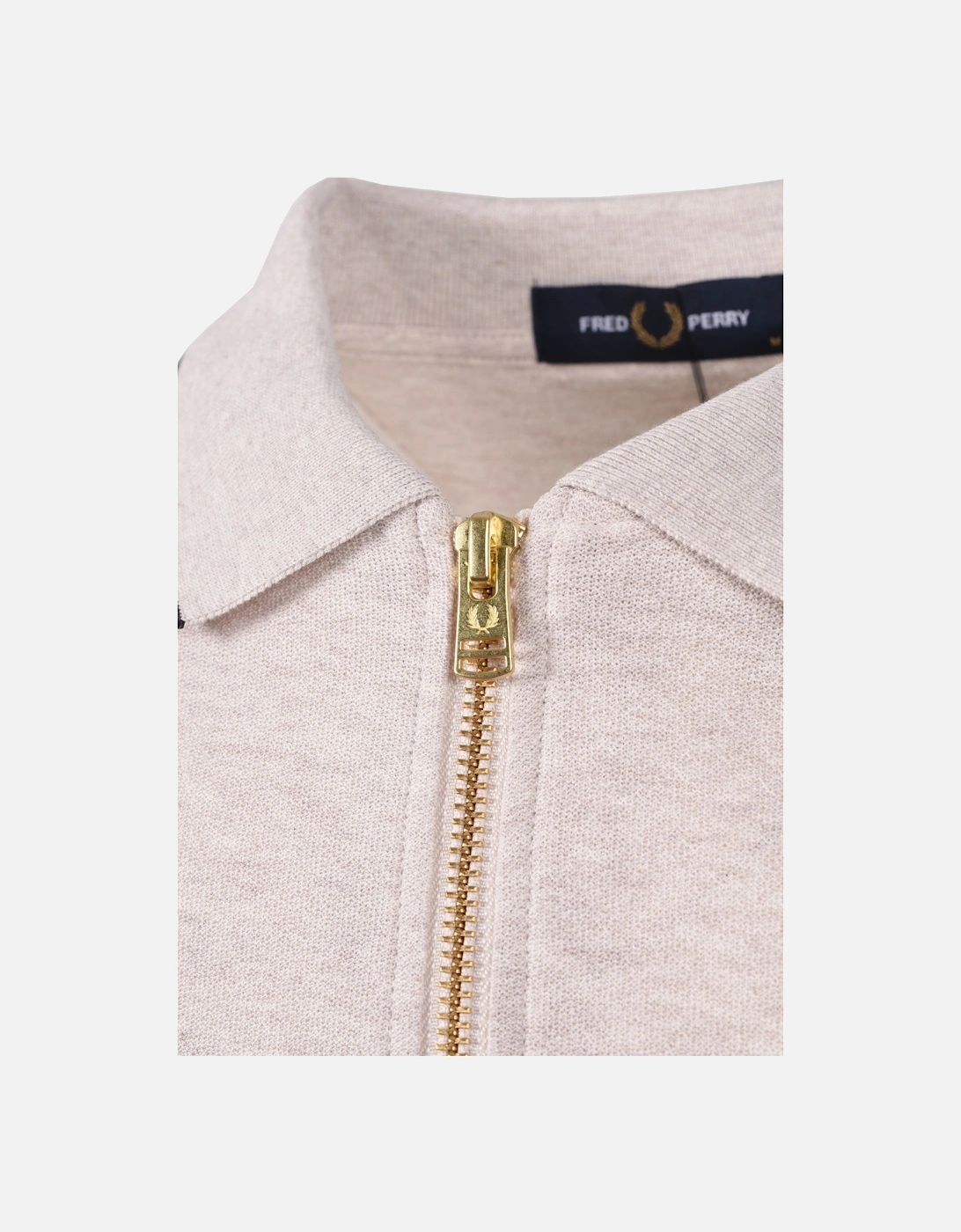 Crepe Pique Zip Neck Polo Shirt Porridge Marl