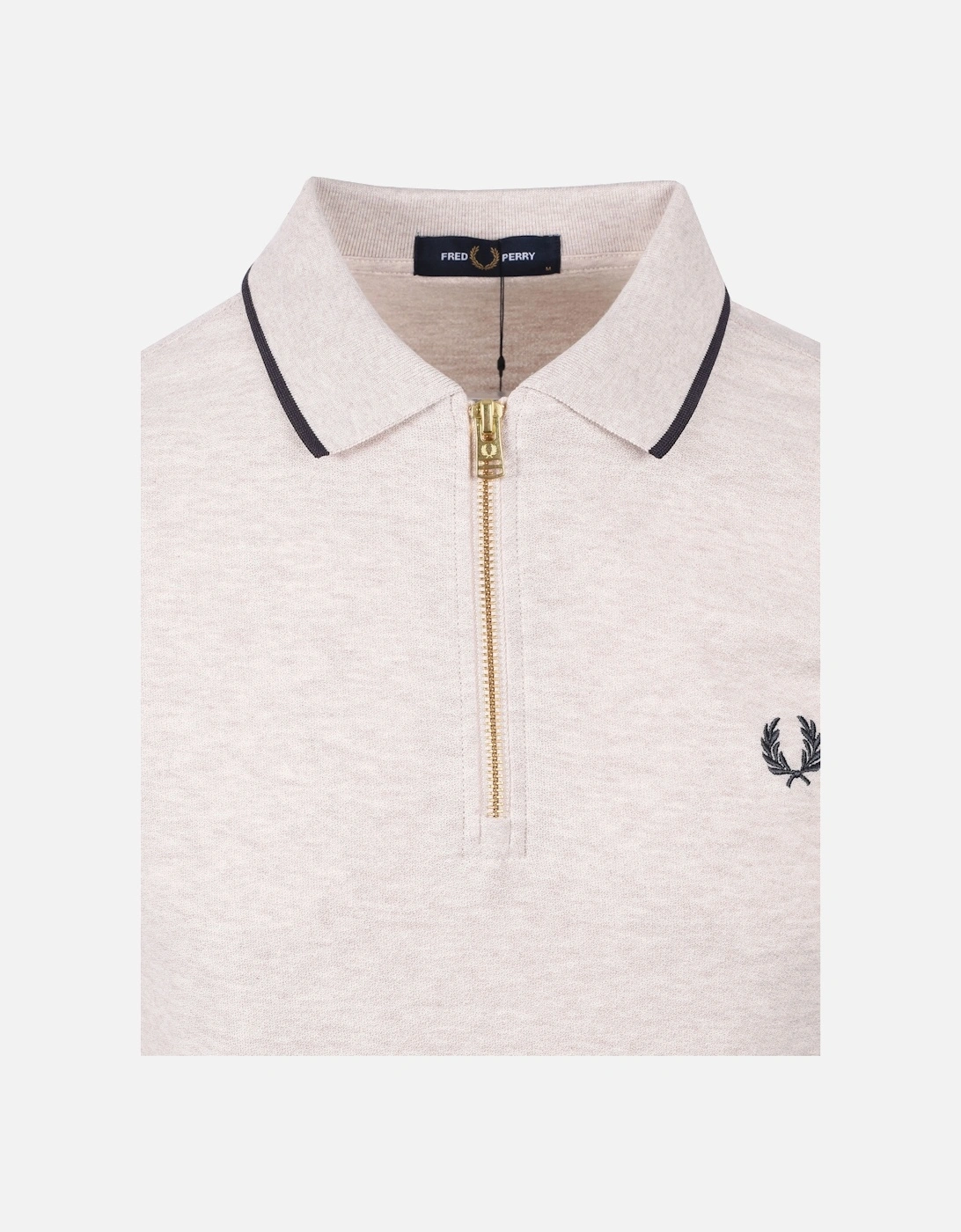 Crepe Pique Zip Neck Polo Shirt Porridge Marl