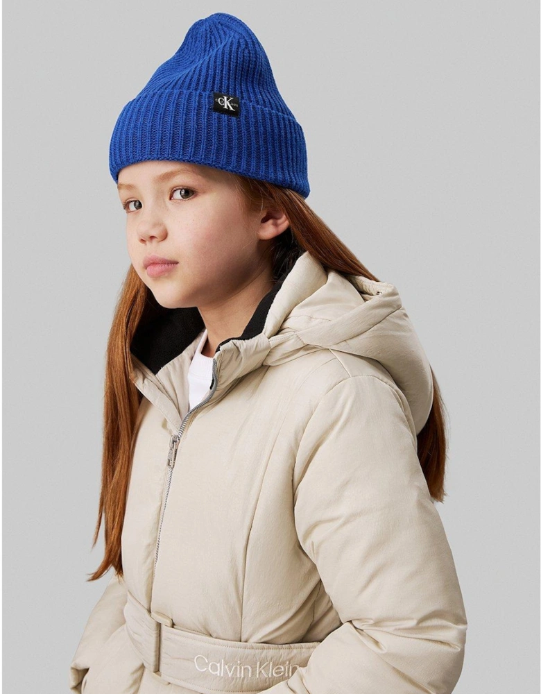 Kids Monogram Rib Beanie - Blue