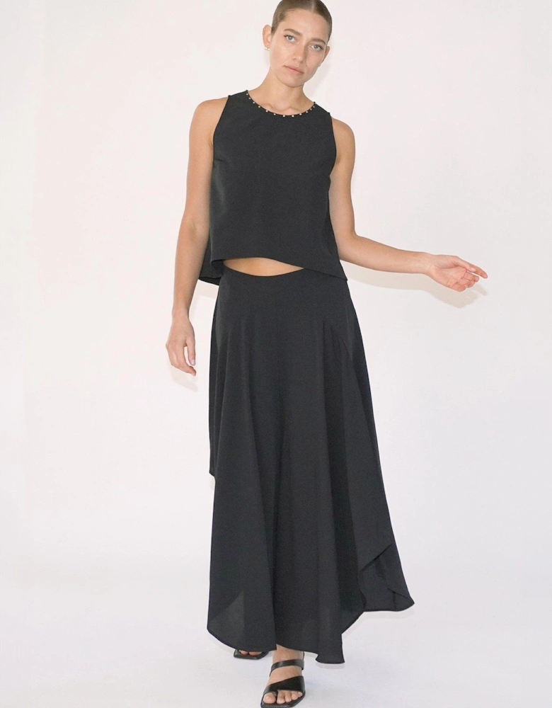 Tanzanite Stud Trim Co-ord Skirt and Top - Black