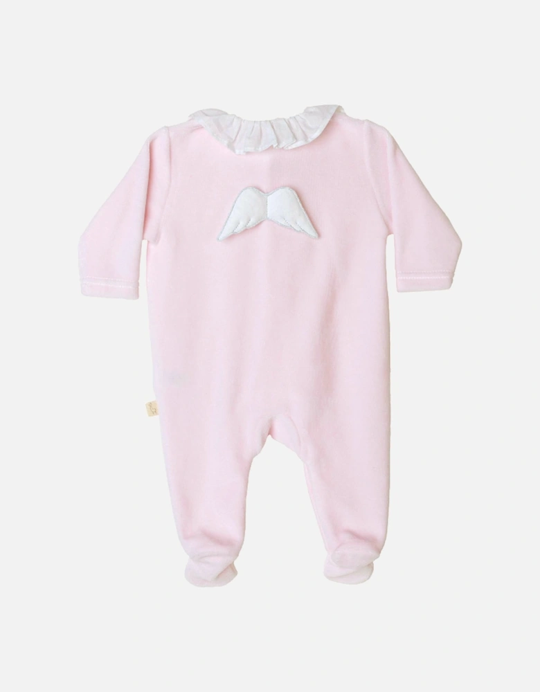 Pink Angel Wing Velour Babygrow