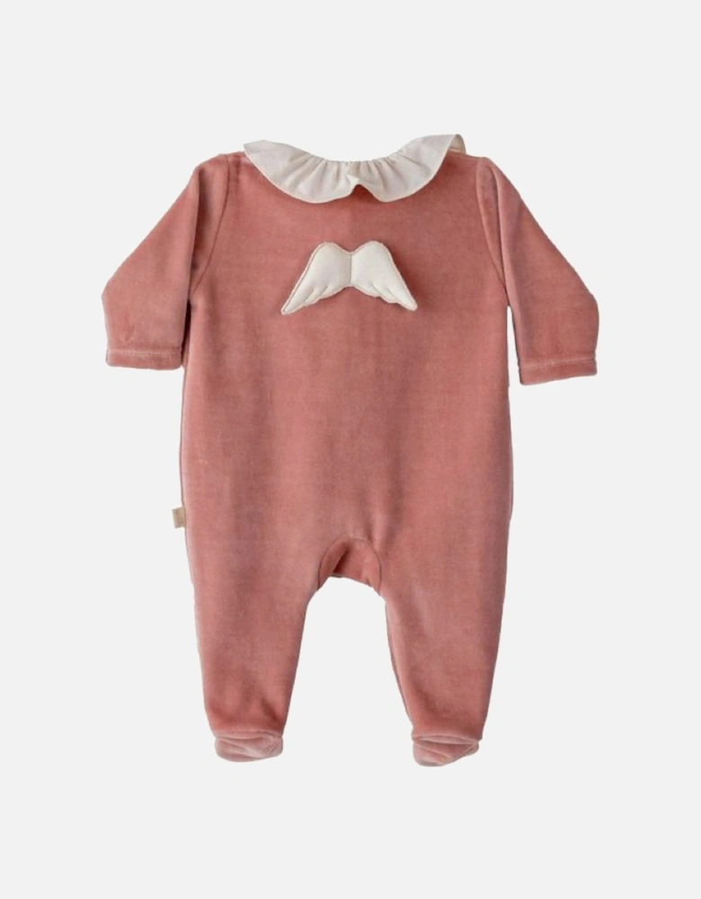 Pink Rose Angel Wing Velour Babygrow