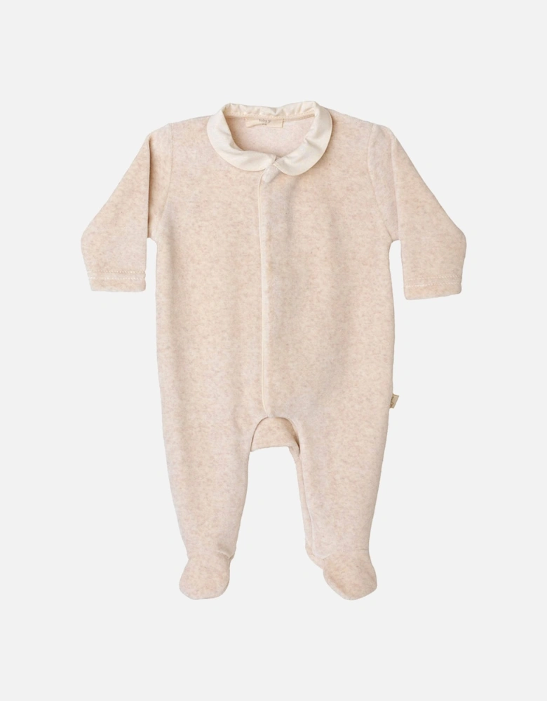 Beige Angel Wing Velour Babygrow