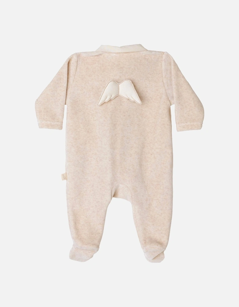 Beige Angel Wing Velour Babygrow