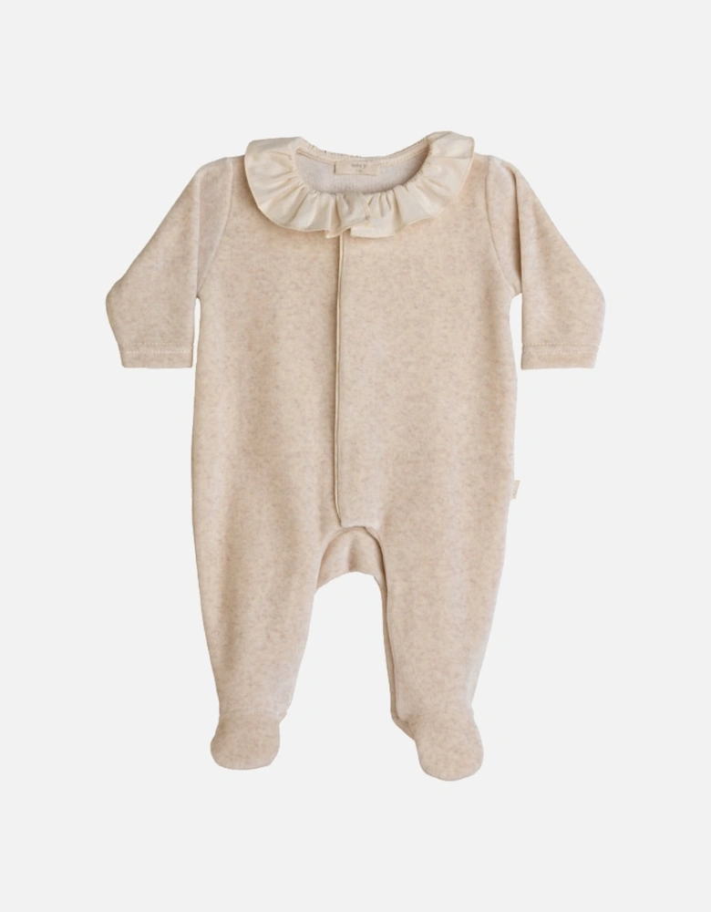 Beige Angel Wing Velour Babygrow