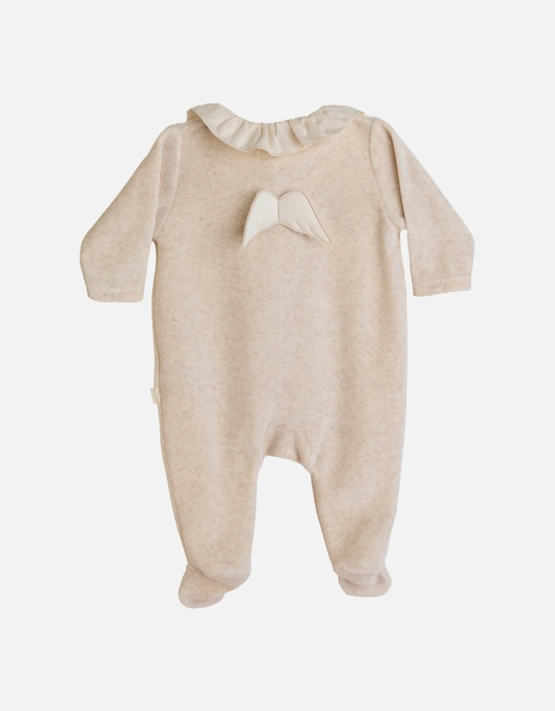 Beige Angel Wing Velour Babygrow