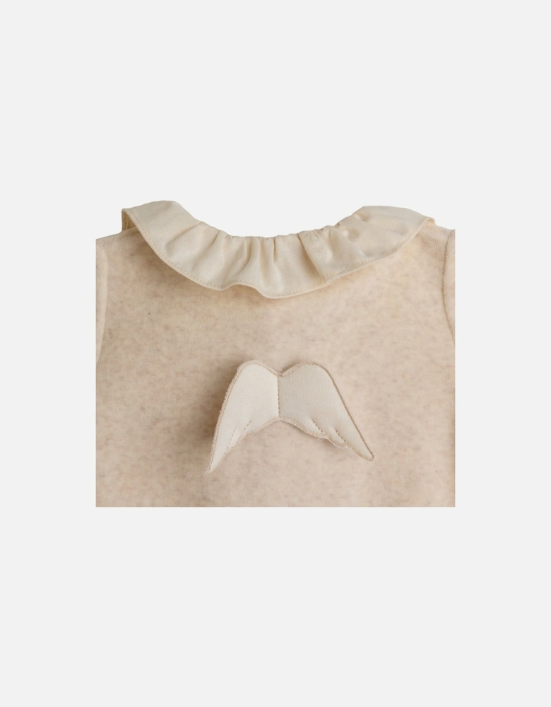 Beige Angel Wing Velour Babygrow