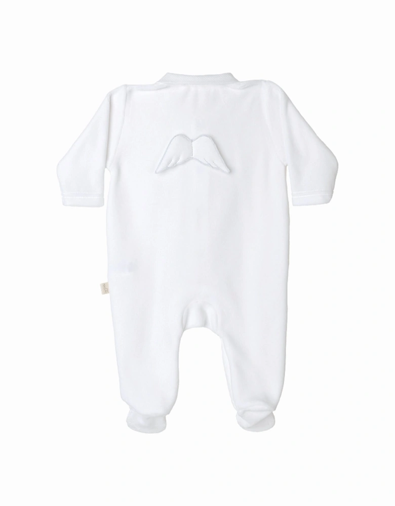 White Angel Wing Velour Babygrow