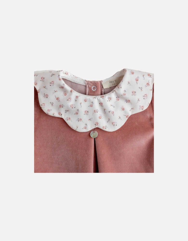 Pink Rose Floral Scollop Velour Set