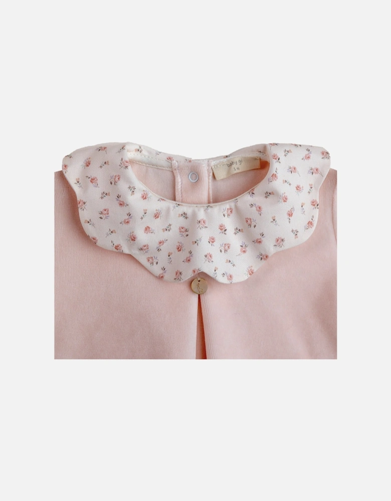 Soft Pink Floral Scollop Velour Set