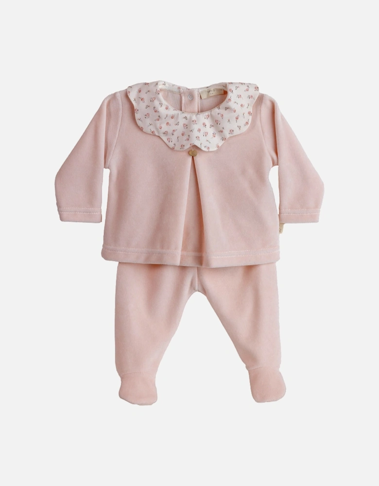 Soft Pink Floral Scollop Velour Set