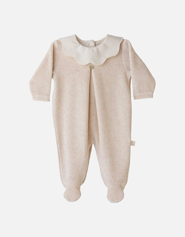 Beige Scollop Velour Babygrow