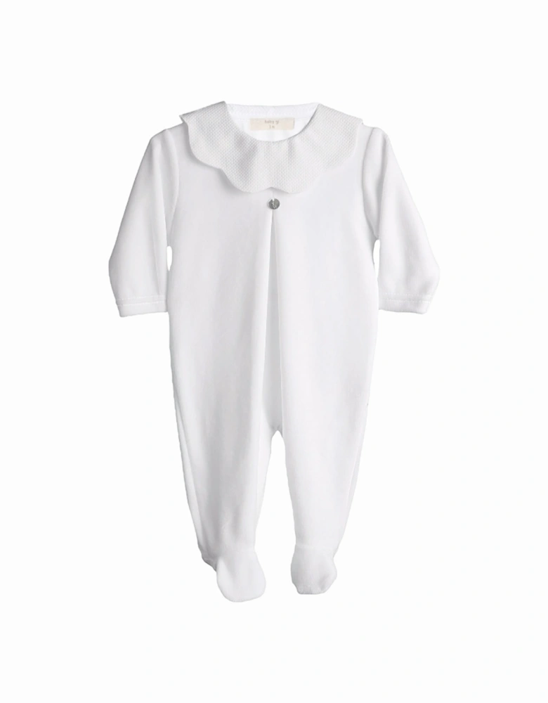 White Scollop Velour Babygrow